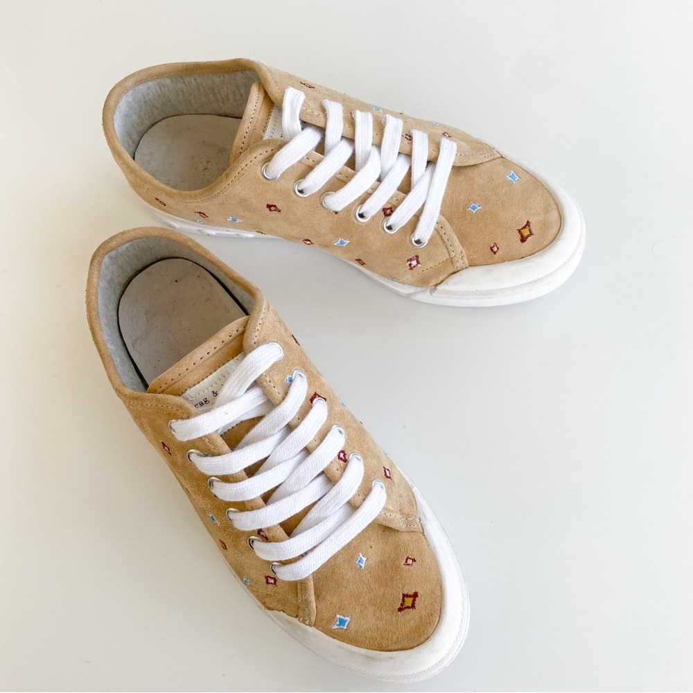 Rag & Bone Standard Issue Dune Embroidered Sneakers Shoes Suede Leather Lace Up - Picture 9 of 10